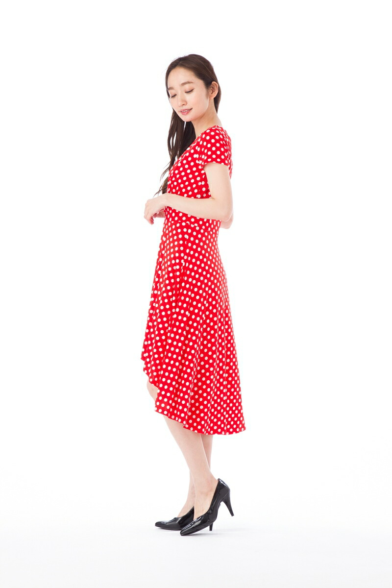 フランス Paris パリ T2 ワンピース インポート 大人可愛い 大人女子 膝丈 エレガント A ファス Fas ワンピース T1 T2 T3サイズ 半袖 ドット柄 膝丈 大人ワンピース レディース Vネック ジャージー 上品 大きいサイズ Fille A Suivre ステラ