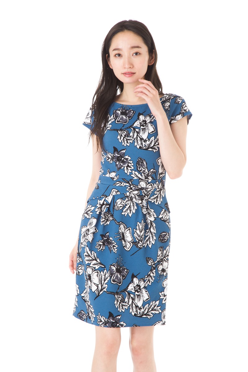 T3 フランス T4サイズ 上品 T3 Uネック ワンピース エジェリ Egerie ワンピース T4サイズ 大人可愛い Paris T1 ステラ ひざ丈ワンピース T1 インポート 花柄レディース ステラ 半袖 Stellar パリ T2