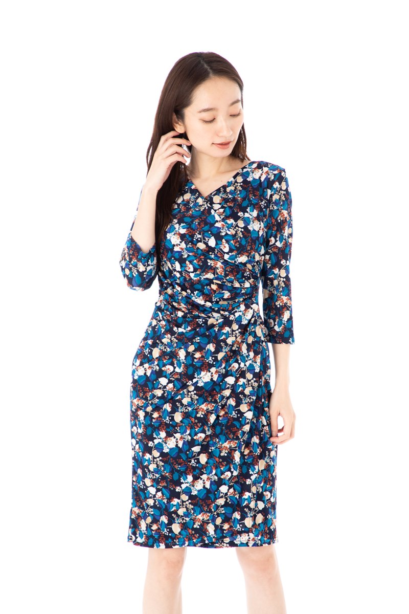 新発売の エジェリ Egerie ワンピース T1 T2 T3サイズ 七分袖 膝丈ワンピース 総柄 カシュクール ジャージー レディース 大人 激安特価 Dfilogistics Co Id