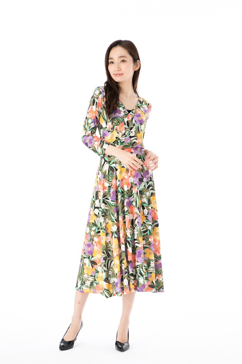 安心のメーカー直販のパリ レディースレディースファッション Stellar 上品 カシュクール ワンピース ステラ フランス ワンピース T1 大人可愛い エジェリ Egerie ワンピース Paris インポート T2 T3サイズ 七分袖 ミドル丈ワンピース 花柄 カシュクール ジャージー