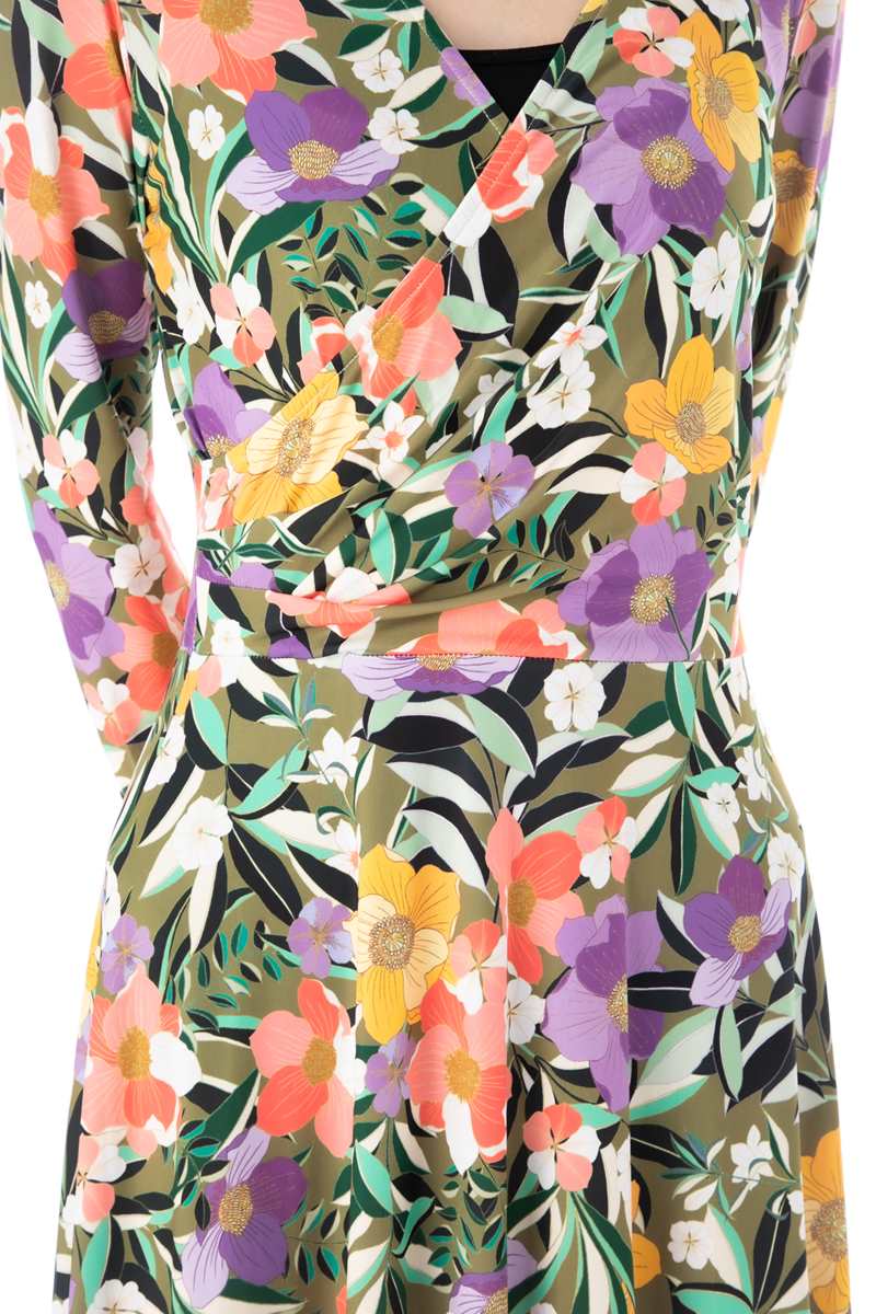 Paris パリ ミドル丈ワンピース フランス ジャージー 大人可愛い Stellar ステラ 上品 T1 インポート T3サイズ 七分袖 ワンピース エジェリ Egerie ワンピース T2 T3サイズ ミドル丈ワンピース 花柄 カシュクール ジャージー レディース ステラ