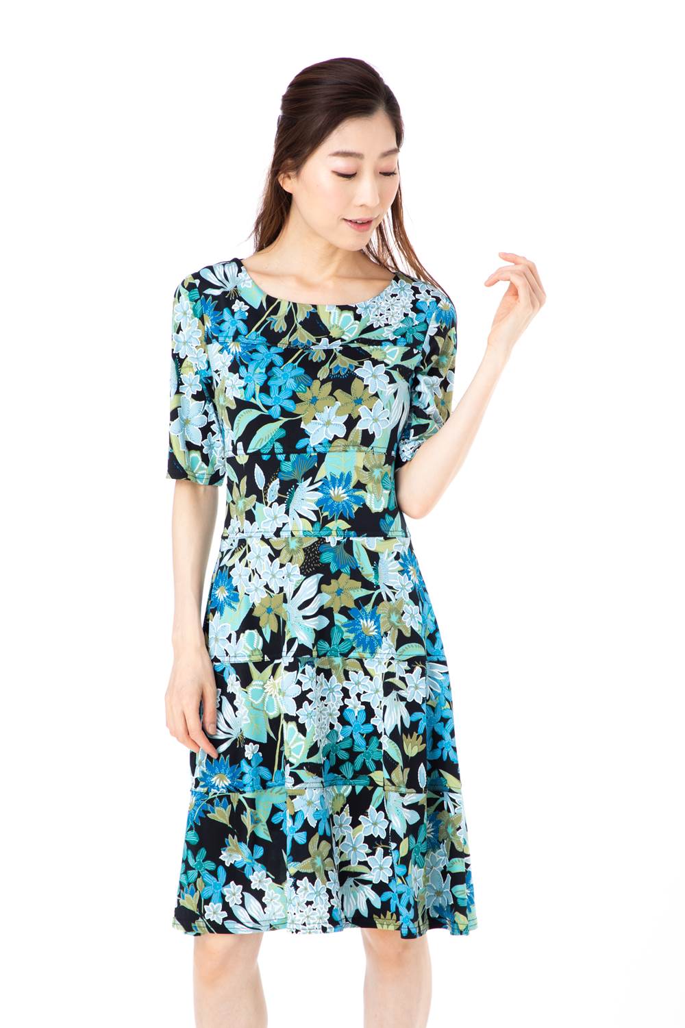 お気にいる 楽天市場 ファス Fas ワンピース T2 T3 T4サイズ ５分袖 膝丈 花柄 きれいめワンピース レディース Fille A Suivre ステラ 輝く高品質な Agvceciliacoello Com Ec