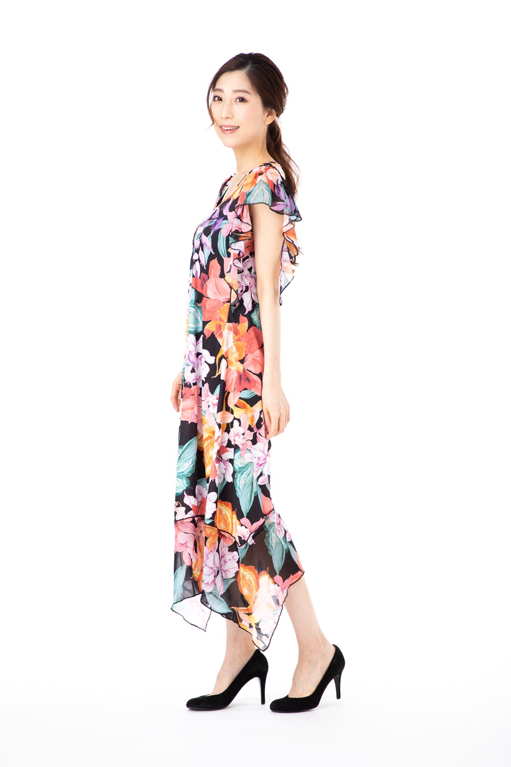 フランス Paris パリ ワンピース インポート 半袖 花柄 大人可愛い およばれ フィフィーユ Fifilles ワンピース きれいめレディースファッション Tuサイズ 半袖 ミドル丈 花柄 Uネック 大人ワンピース レディース きれいめ ステラ