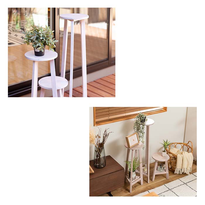 東谷 LF》プランターベースM Mサイズ 花台 ガーデニング プランター 観葉植物 ディスプレイ 丸型 円形 棚付き 天然木 ミンディー 木目調  ホワイト ブラウン Guy-922 花・観葉植物