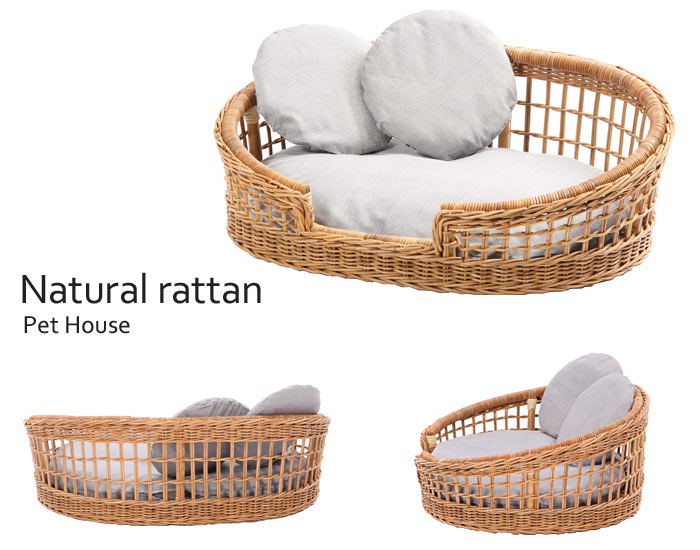 【楽天市場】【ポイント5倍】《ラタンワールド》Natural rattan ナチュラルラタン ペットベッド ペットカドラー クッション付き
