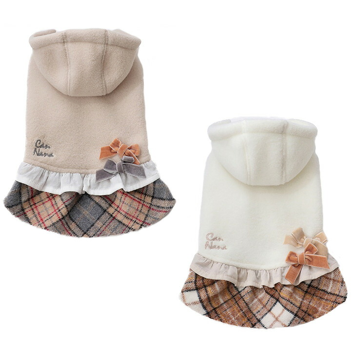 犬服 チェックスカートパーカーワンピース cannana 暖か ボア フリース ワンピ ドッグウェア パピー 超小型犬 SS S S+M M 4,990円