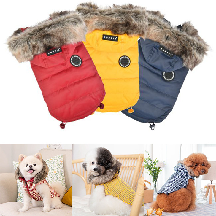犬 服 フェイクファーフード付き リバーシブルダウンジャケット HOLLIS コート  Puppia ドッグウェア XL