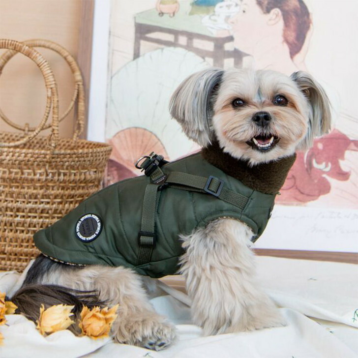 犬服ハーネス一体型防寒ジャンパー背開きタイプDONAVANコートハーネス付きジャケット背中ジッパーPuppiaドッグウェアXXLサイズ