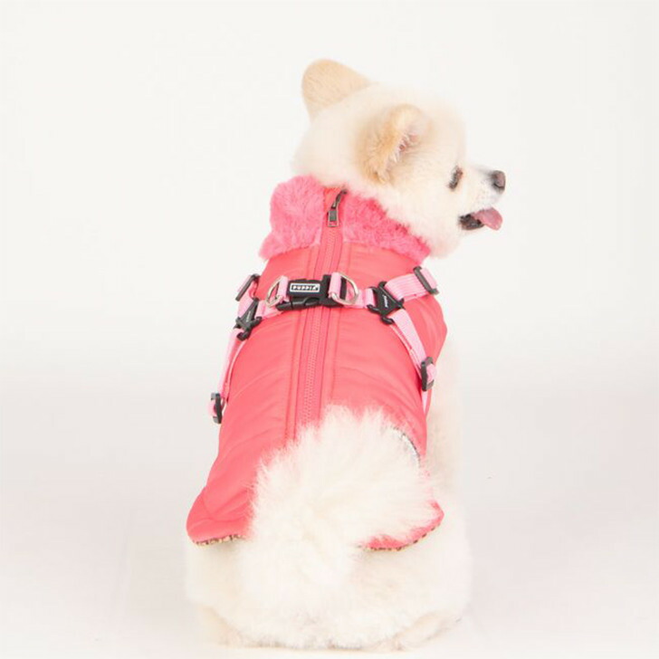 犬服ハーネス一体型防寒ジャンパー背開きタイプDONAVANコートハーネス付きジャケット背中ジッパーPuppiaドッグウェアXXLサイズ