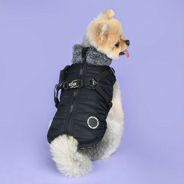犬服ハーネス一体型防寒ジャンパー背開きタイプDONAVANコートハーネス付きジャケット背中ジッパーPuppiaドッグウェアXXLサイズ