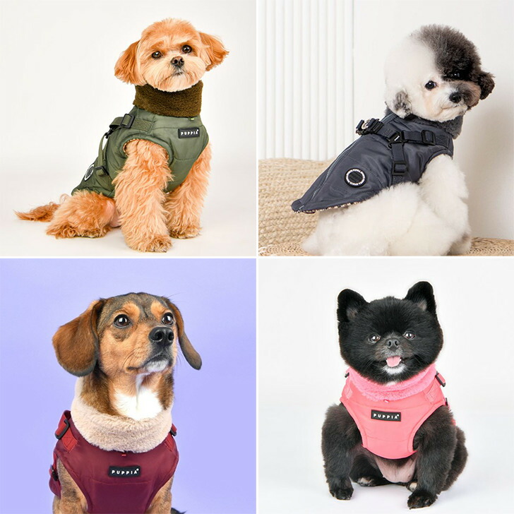 犬服ハーネス一体型防寒ジャンパー背開きタイプDONAVANコートハーネス付きジャケット背中ジッパーPuppiaドッグウェアXXLサイズ