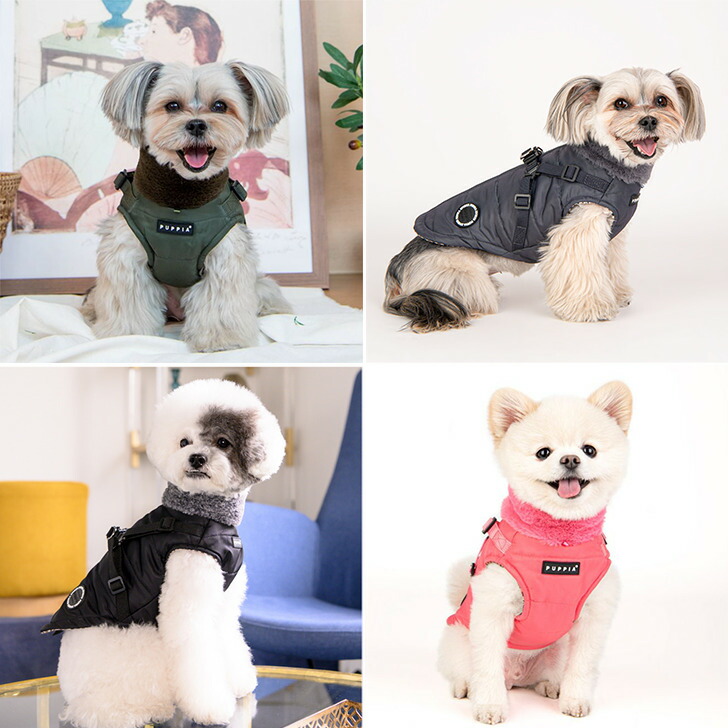 犬服ハーネス一体型防寒ジャンパー背開きタイプDONAVANコートハーネス付きジャケット背中ジッパーPuppiaドッグウェアXXLサイズ