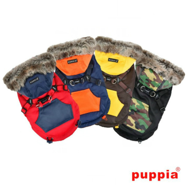 犬 服 ハーネス一体型防寒ジャンパー コート ハーネス付き ドッグウェア Puppia ジャケット 92％以上節約 殿堂 XLサイズ