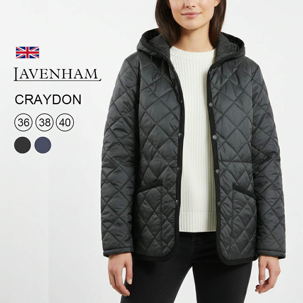 LAVENHAM ラベンハム レディース キルティング上衣 CRAYDON 粘土ドン SLJ1246 真っただ中 丈 ボンネット付き添い人 キルティング厚地の外套 アウター 上衣 か細い 相応う はっ水 防寒 秋冬 伝統的 ひな形