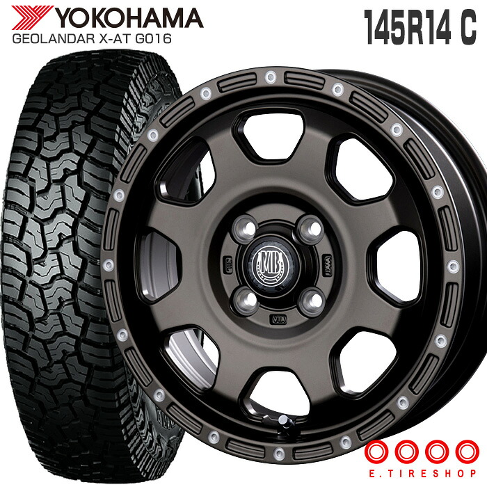 ジオランダー X-AT G016 145R14C 85/83 ヨコハマ YOKOHAMA マッドバーン XR-910K 14×4.5 PCD100/4H +45 マットブロンズ ピアスポリッシュ MBR/PP カスタマイズ専用 14インチ サマータイヤ 4本 ホイールセット オールテレーン 軽トラ 軽バン
