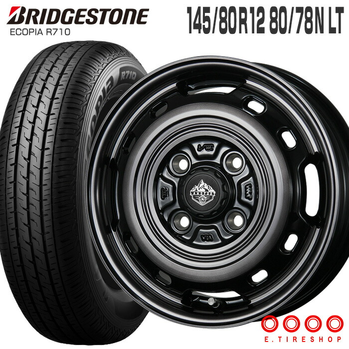 エコピア R710 145/80R12 80/78N ブリヂストン BRIDGESTONE ランドフット XFG 12×3.5 PCD100/4H +44 スモーククリア ポリッシュ 12インチ サマータイヤ 4本 ホイールセット (145R12 6PR 互換) ECOPIA LANDFOOT XFG TOPY 軽トラ 軽バン ブリジストン