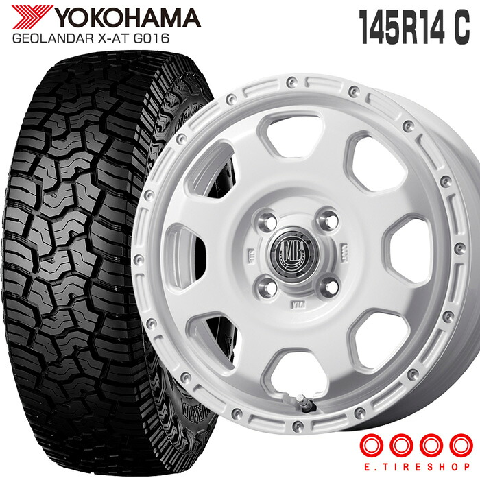 ジオランダー X-AT G016 145R14C 85/83Q ヨコハマ YOKOHAMA XR-910K 14×4.5J 100/4 +45 ピュアホワイト ピアスポリッシュ PWH/PP 14インチ オールテレーン 軽トラ 軽バン サマー タイヤ ホイールセット 4本 GEOLANDAR X-AT MUD BAHN