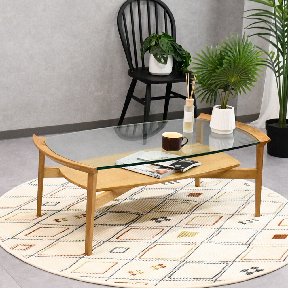 楽天市場】ガラス × オーク無垢材 センターテーブル おしゃれ ガラス