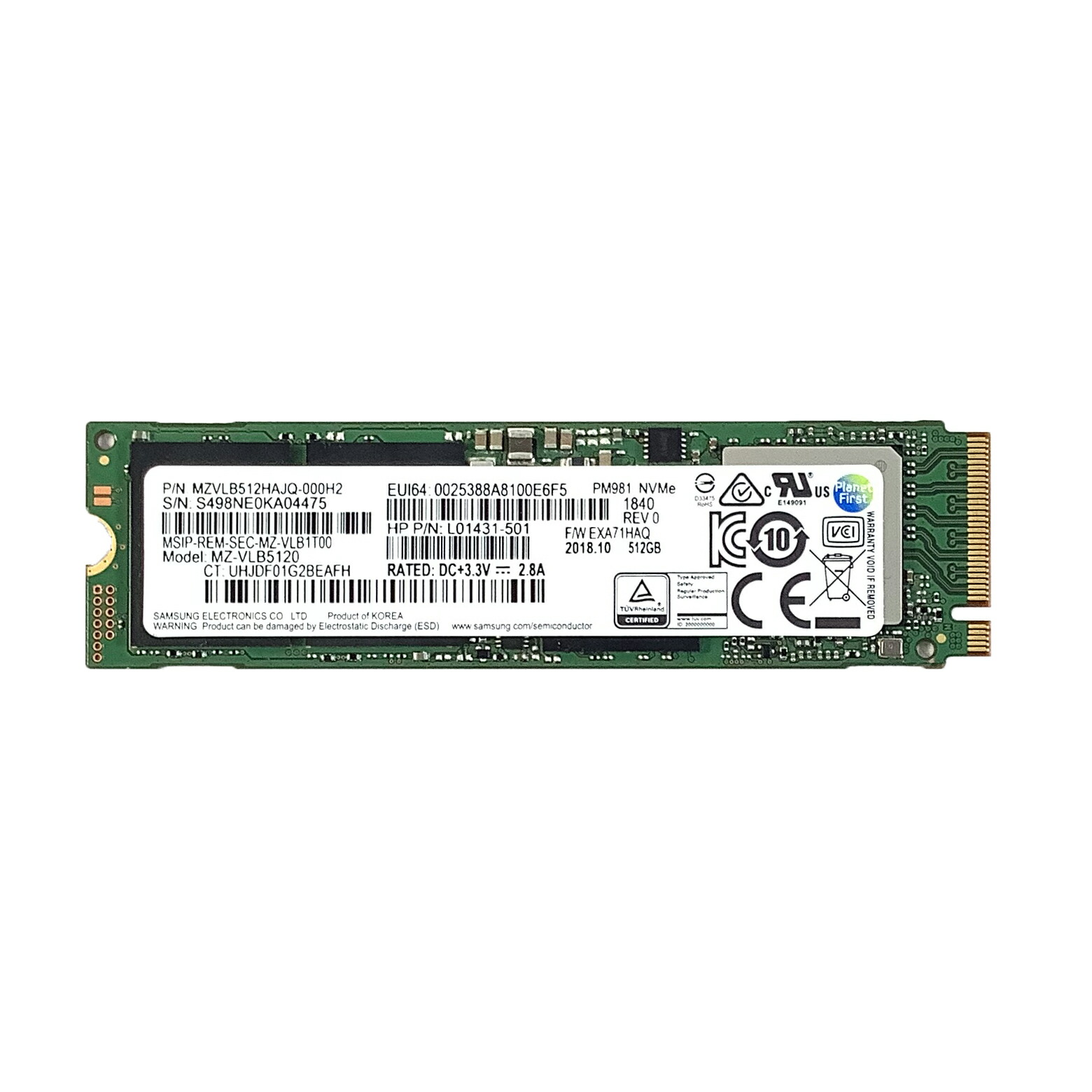 R151-SAMSUNG PM981 NVMe 512GB SSD 1点 サムセン 増設SSD ノートパソコン用SSD デスクトップPC用SSD 型番：MZ-VLB5120 ★送料無料【中古動作品】画像