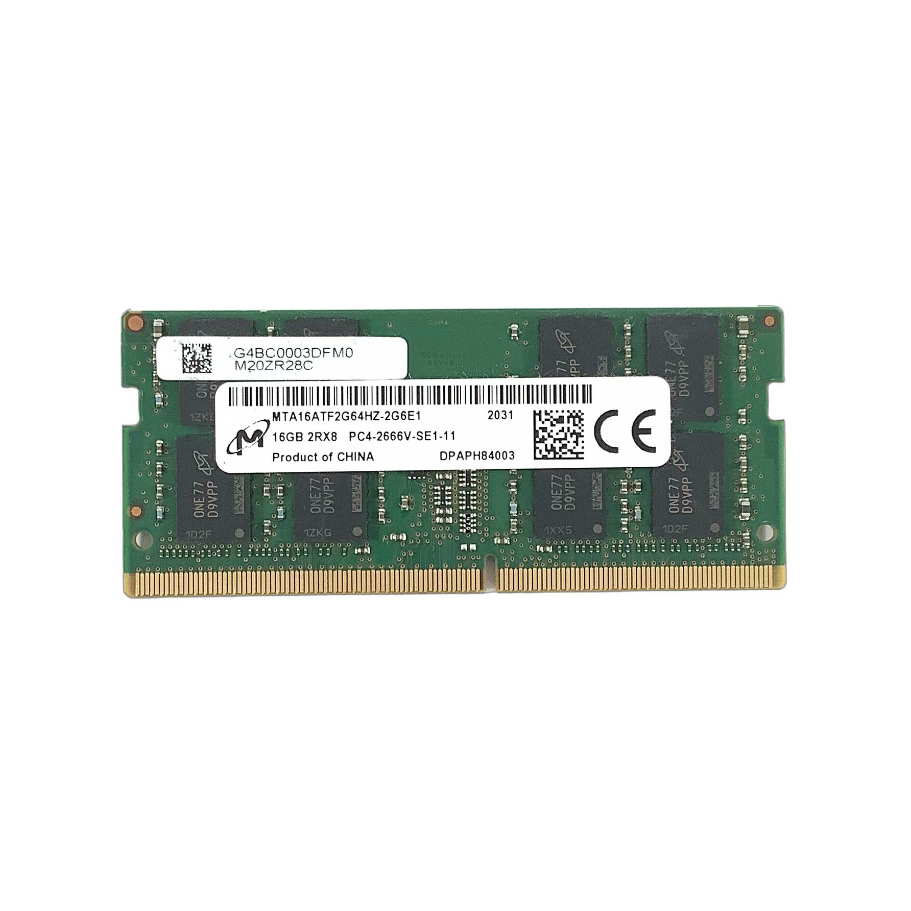 R163-Micron 16GB 2RX8 PC4-2666V メモリ 1点 マイクロン ノートパソコン用メモリ ミニデスクトップパソコン用メモリ 増設用メモリ 260ピン SO-DIMM 型番：MTA16ATF2G64HZ-2G6E1 両面実装(1RX16) 【中古動作品】