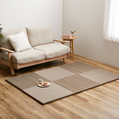 萩原 【6枚組】置き畳 紗彩 約65×65×2.5cm ブラウン|イーウェルネス店