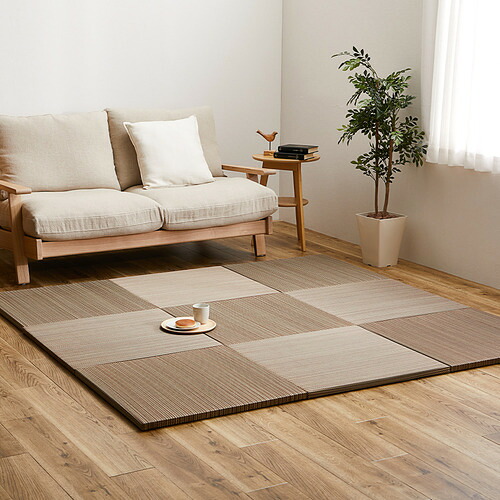 萩原 【9枚組】置き畳 紗彩 約65&times;65&times;2.5cm ブラウン｜イーウェルネス店