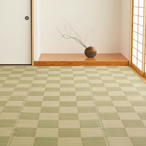 萩原 抗菌加工 洗えるい草風カーペット 倉間 江戸間10帖 GR グリーン|イーウェルネス店