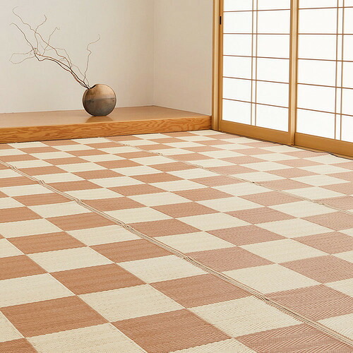 萩原 抗菌加工 洗えるい草風カーペット 倉間 江戸間8帖 BE ベージュ｜イーウェルネス店