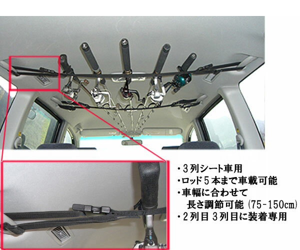 楽天市場 日吉屋 Hys ロッドキャリー 車用 ロッドホルダー ロッドベルト Pv 3rc 3列シート車専用 人気モデル 竿収納 車内天井 ウエストコースト アウトドアshop