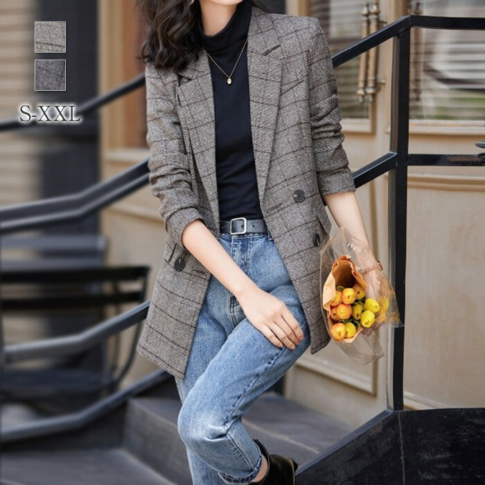 楽天市場】テーラードジャケット レディース チェック Vネック 長袖 春