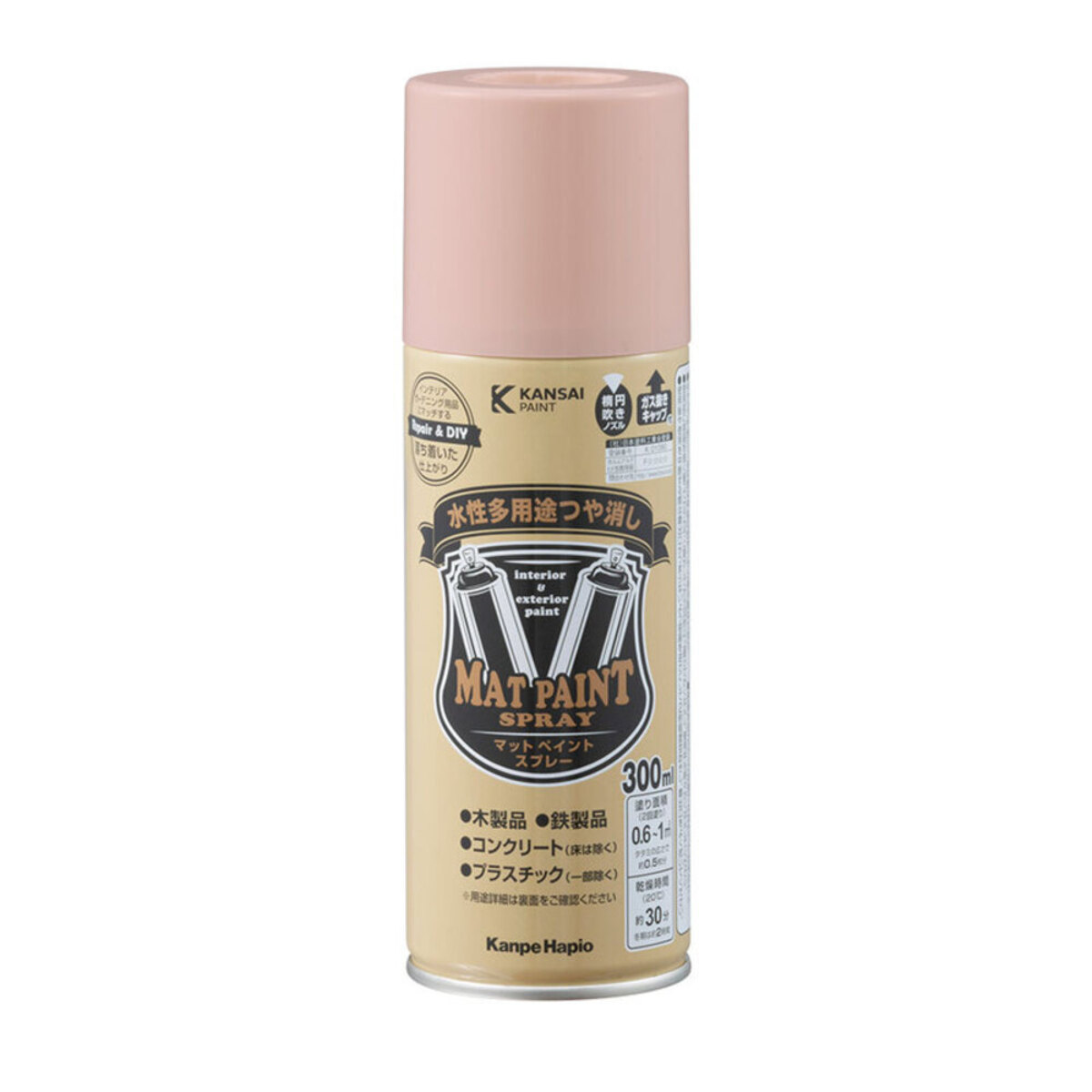 塗料 マットペイントスプレー 300ml ×6本 ネールピンク カンペハピオ 水性塗料 スプレー塗料 ペンキ 水性 スプレー コンクリート塗料 木部 鉄部