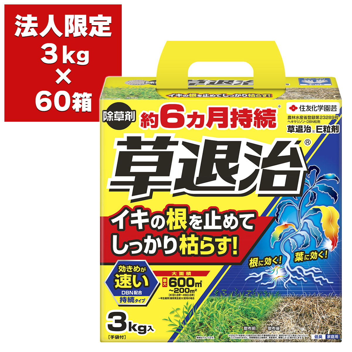 法人制限事項 除草剤 草失くするE 粒剤 3kg ×60箱 KINCHO園芸 細粒 除草剤 豪然たる 除草剤 草失くする 除草剤 ヘキサジノン 粒剤 除草剤 草失くするE 除草剤 速効