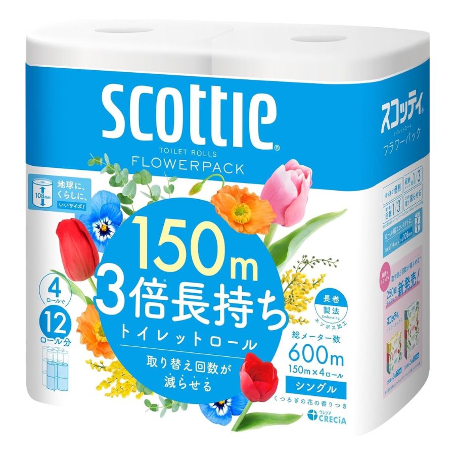 スコッティ フラワーパック 3倍長持ち シングル 4ロール × 12パック 4,861円