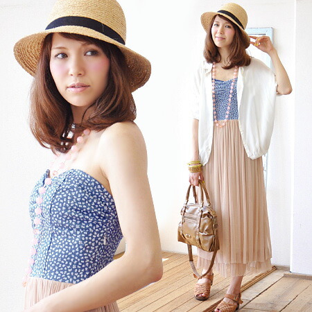 楽天市場 ビスチェ型の花柄デニムとマキシ丈チュールスカートの異素材切替えノースリーブロングワンピース ファスナー付きで着脱しやすい安定した着心地のシャーリングゴム入り仕様 フラワーデニムベアトップ チュールマキシスカートドッキングワンピース イーザッカ