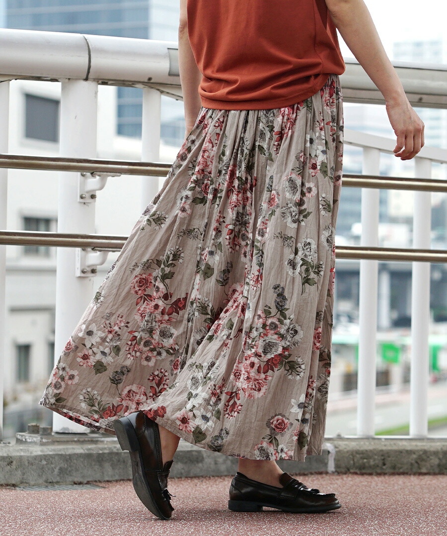スカート レディース / 華やか 総柄 スカート ボトムス ロング