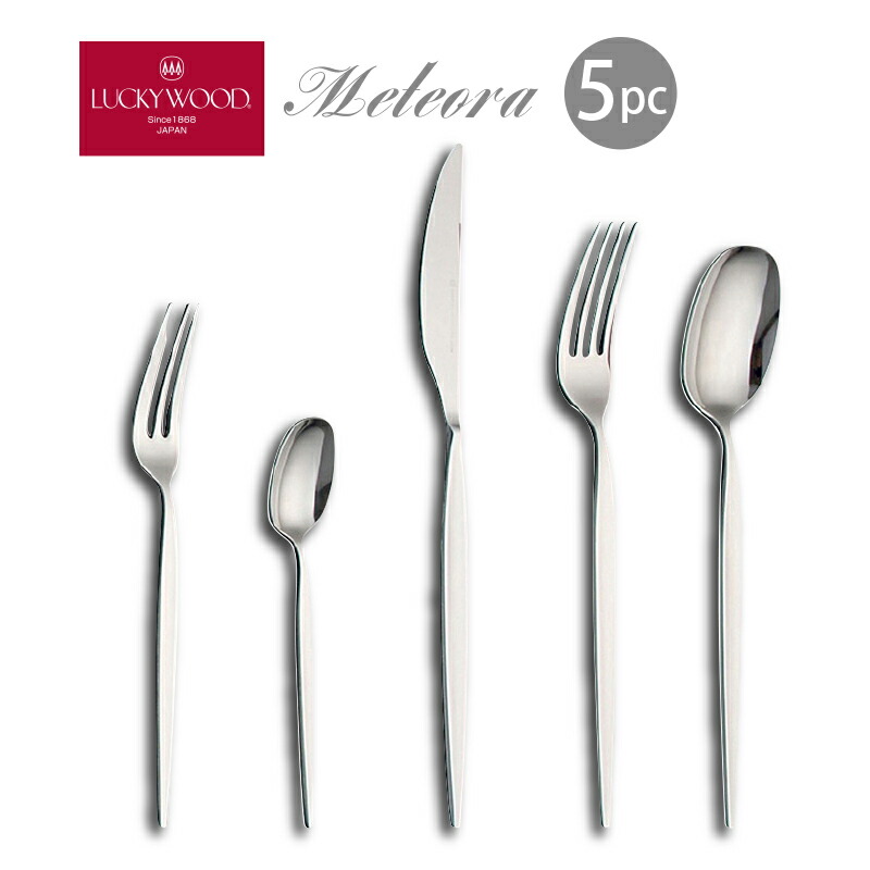 カトラリーセット ナイフ フォーク スプーン 1人用 5pc 箱入 LUCKY WOOD ラッキーウッド メテオラ ディナーセット 18-10ステンレス 6-12600-P5p 日本製 燕三条 食器洗浄機対応