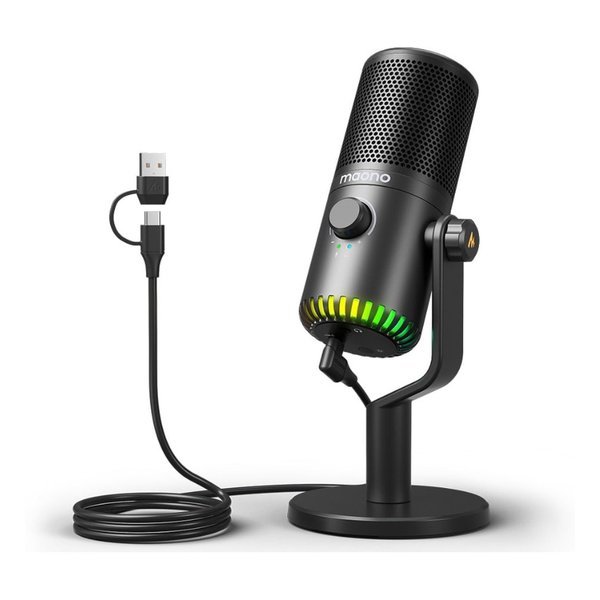 【15日は24時間限定クーポン配布】MAONO マオノ DM30 RGBライティング対応 USB コンデンサーマイク ブラック DM30BLACK (2558209) 代引不可 送料無料