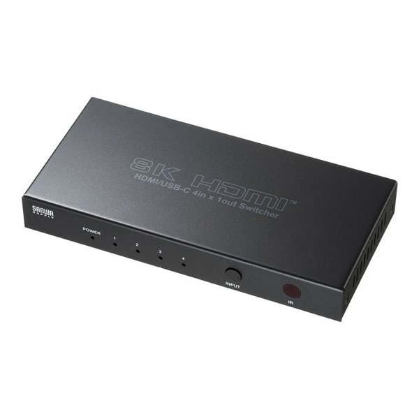 【25日は24時間限定クーポン配布】SANWA SUPPLY サンワサプライ8K対応HDMI切替器 4入力1出力・Type-C入力対応・リ SW-HDR8K41RC(2663624)代引不可 送料無料|KLAXON