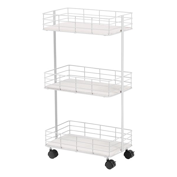 【20日は24時間限定クーポン配布】萩原 ハギハラ ラック 3段・ホワイト 幅40.5cm キッチンワゴン 収納 キャスター付き ワイド KR-3856WH (2518377) 代引不可