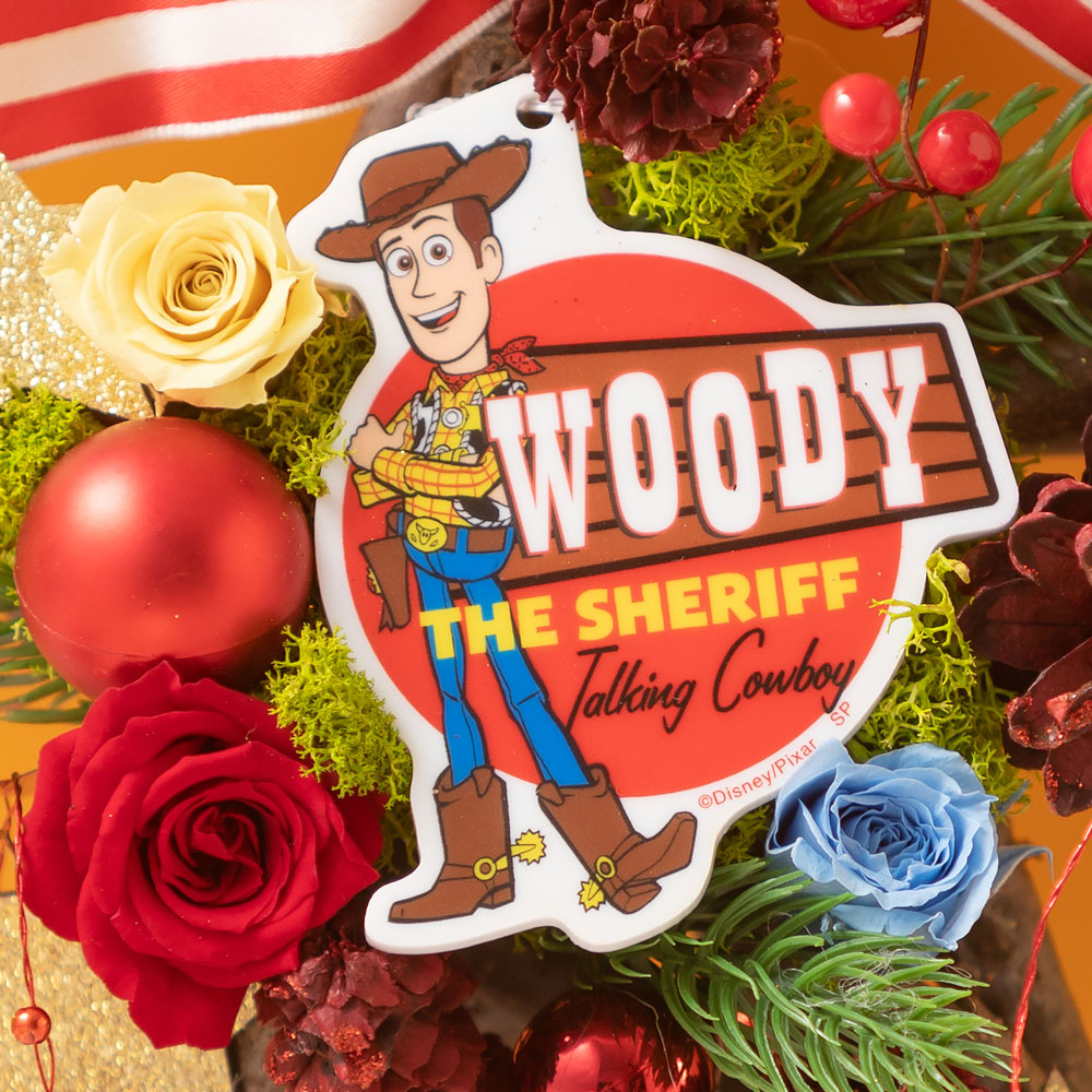 楽天市場 ディズニー プリザーブドフラワー ファイブスターリース ウッディ ギフト プレゼント クリスマスギフト クリスマスプレゼント 飾り 花 贈り物 フラワーギフト 誕生日 お祝い 記念日 サプライズ ブリザーブド ブリザード プリザード 枯れない 長持ち