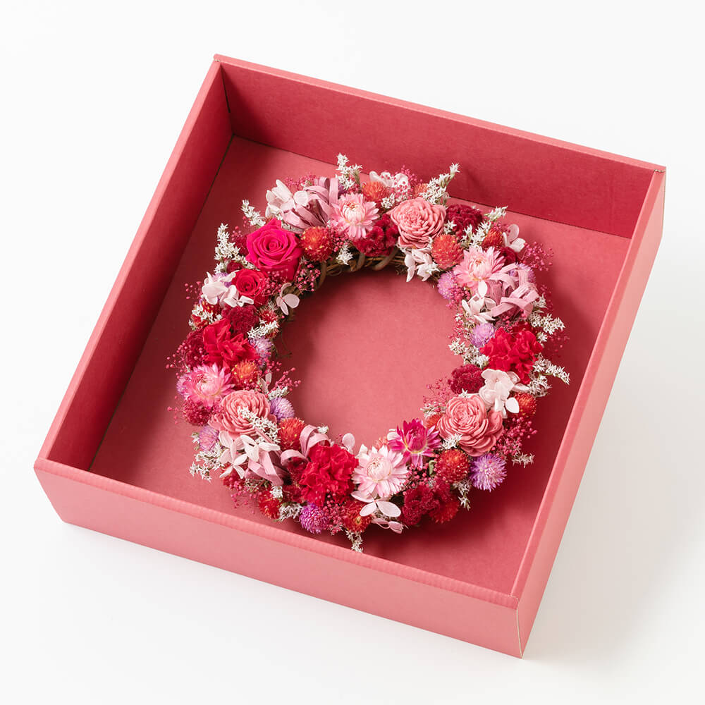 楽天市場 まだ間に合う 母の日 プリザーブド ドライフラワー Mom Sリース ラズベリーピンク ギフト プレゼント 母の日ギフト 母の日プレゼント 花 贈り物 フラワーギフト 21 誕生日 義母 ブリザーブド ブリザ バラ カーネーション イイハナ ドットコム