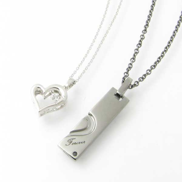 ペアネックレス close to me ペアシルバーネックレス ハート寄り添うふたり ダンシングストーンペアネックレス SN13-191 192【ペンダント】|アクセサリー専科 イーアクセ