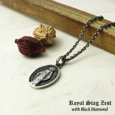 ネックレス メンズ RoyalStagZEST シルバーネックレス マリアメダイ レリーフ ブラックダイヤモンド SN25-032【ペンダント】