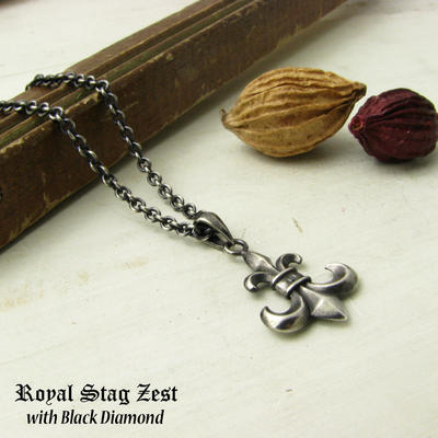 ネックレス メンズ RoyalStagZEST シルバーネックレス ユリの紋章 百合 ゴシック ブラックダイヤモンド SN25-033【ペンダント】