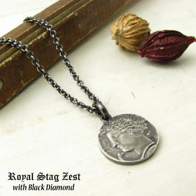 ネックレス メンズ RoyalStagZEST シルバーネックレス コイン プレート レリーフ 馬 ホース ブラックダイヤモンド SN25-034【ペンダント】