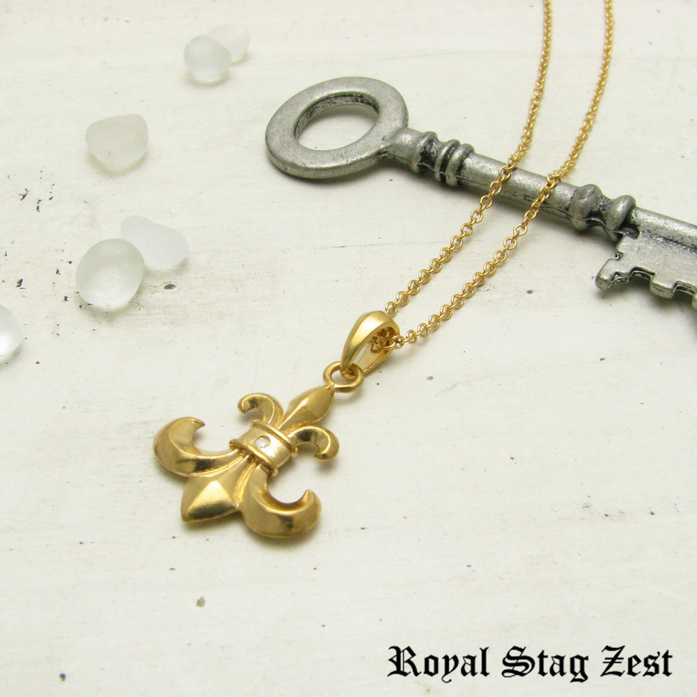 ネックレス メンズ シルバー K23RGP ゴールド RoyalStagZEST 百合の紋章 フルールドリス ラージサイズ 天然 ダイヤモンド SN26-007【ペンダント】