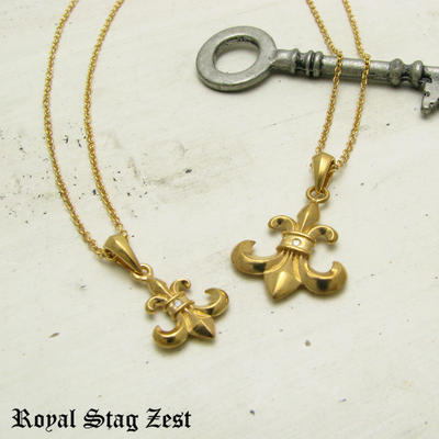 ペアネックレス シルバー K23RGP ゴールド RoyalStagZEST 百合の紋章 フルールドリス 天然 ダイヤモンド 二個セット SN26-007008【ペンダント】
