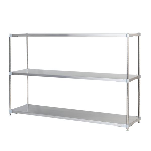 【送料無料】ステンレス シェルフ 46&times;150cm 3段 H120cm 日本製 耐錆 耐薬性 耐久性 冷蔵 冷凍 高温多湿対応 収納棚 オープンラック 組立式｜イーグルアイ店