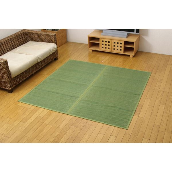 【送料無料】い草 花ござ/ラグマット 【グリーン 江戸間4.5畳 約261×261cm】 裏:不織布 防傷 抗菌・防臭効果 調湿機能 〔リビング〕 【代引不可】|イーグルアイ店