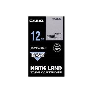 （まとめ）カシオ CASIO 強粘着テープ XR-12GX 透明に黒文字 12mm【×5セット】
